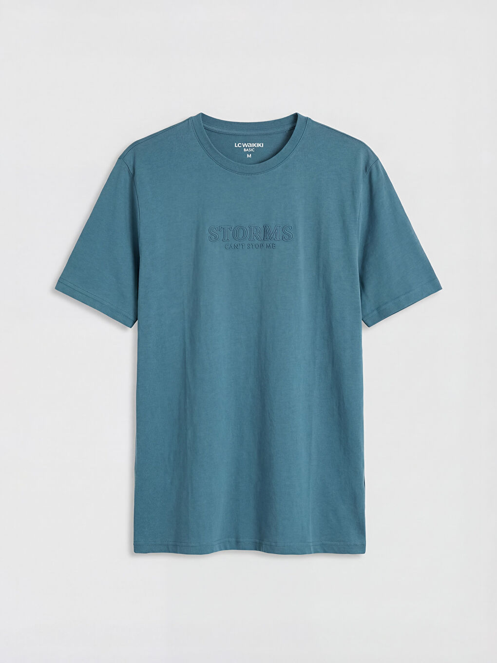 İndigo Bisiklet Yaka Baskılı Erkek Penye Tişört	