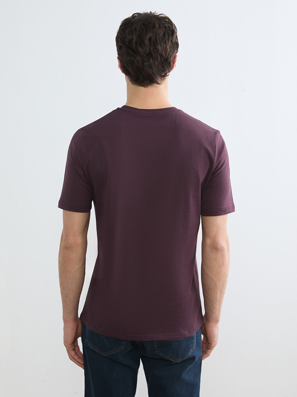 Mürdüm Bisiklet Yaka Baskılı Penye Erkek Tişört-3