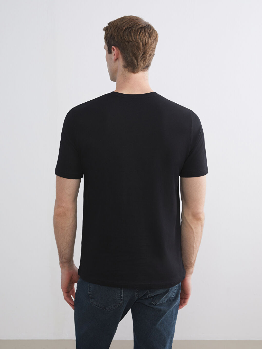 Siyah Bisiklet Yaka Baskılı Penye Erkek Tişört-3