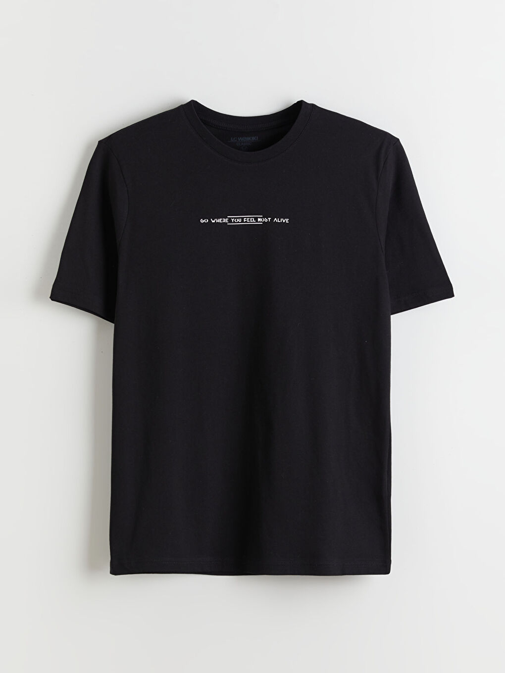 Siyah Bisiklet Yaka Baskılı Penye Erkek Tişört-4