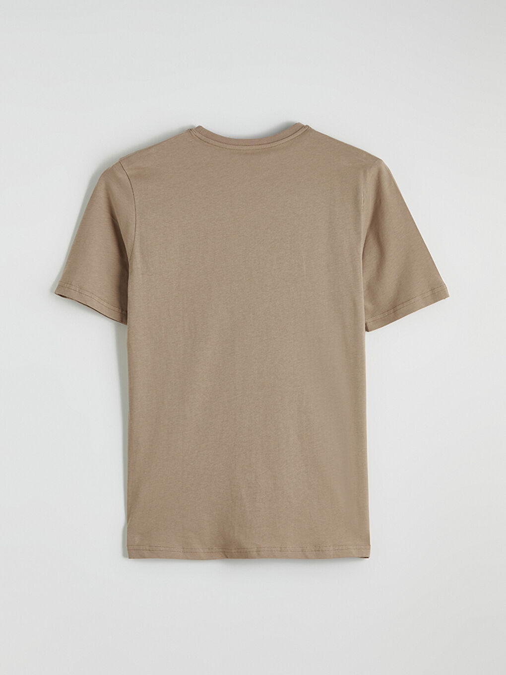 Bej Bisiklet Yaka Baskılı Penye Erkek Tişört-2