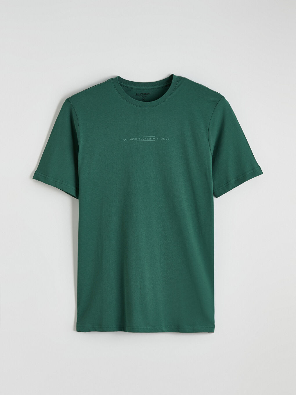 Yeşil Bisiklet Yaka Baskılı Penye Erkek Tişört-4