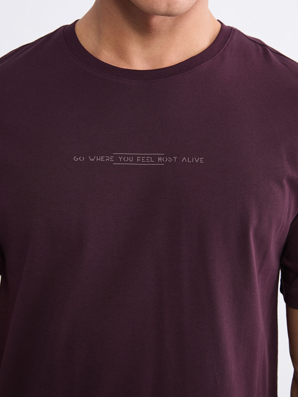 Mürdüm Bisiklet Yaka Baskılı Penye Erkek Tişört-2