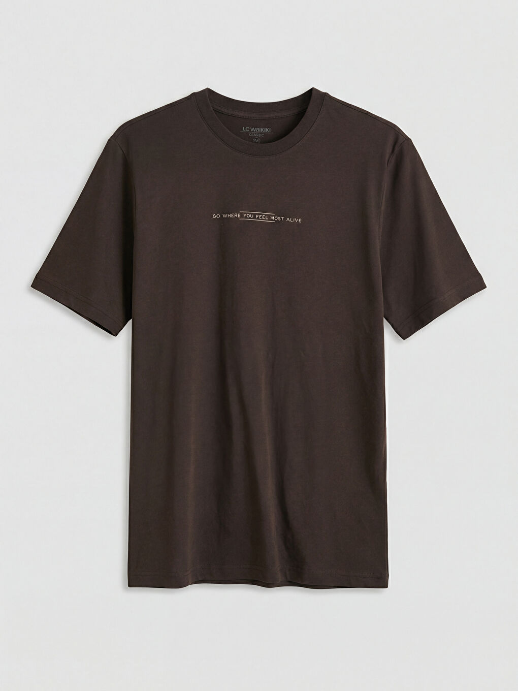 Kahverengi Bisiklet Yaka Baskılı Penye Erkek Tişört