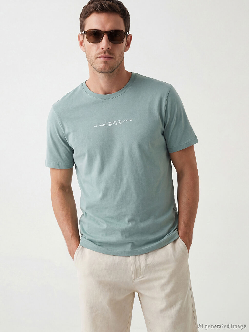 Mavi Bisiklet Yaka Baskılı Penye Erkek Tişört