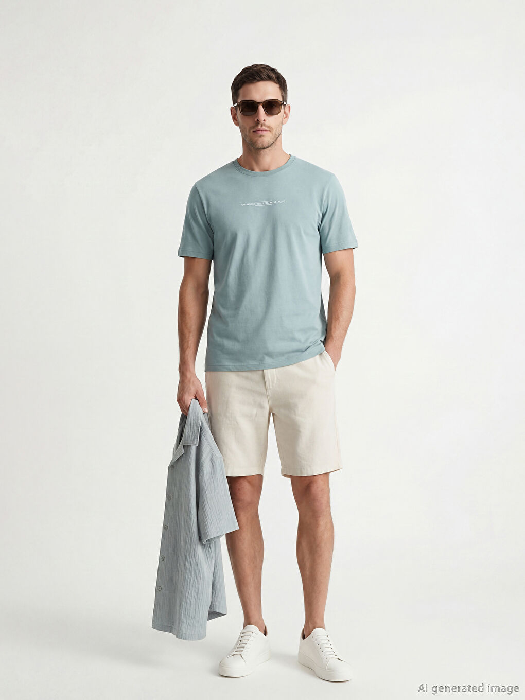 Mavi Bisiklet Yaka Baskılı Penye Erkek Tişört-1