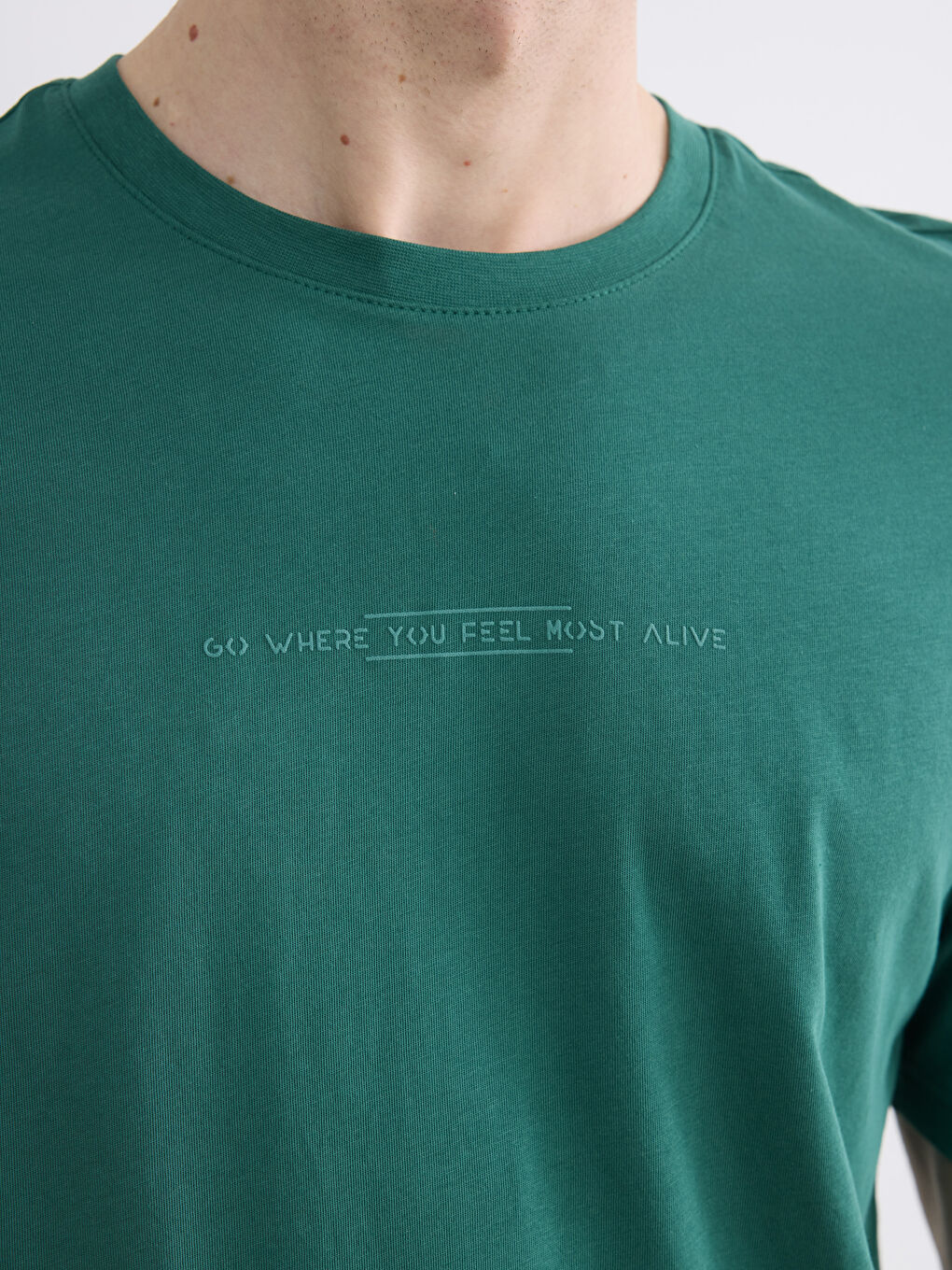 Yeşil Bisiklet Yaka Baskılı Penye Erkek Tişört-2