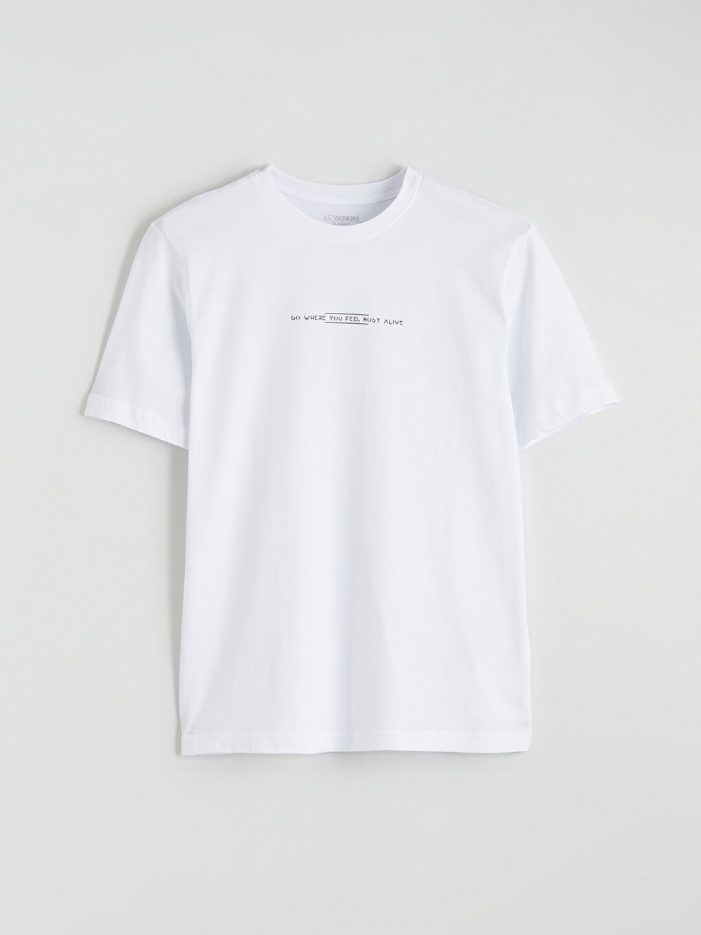 Beyaz Bisiklet Yaka Baskılı Penye Erkek Tişört-4