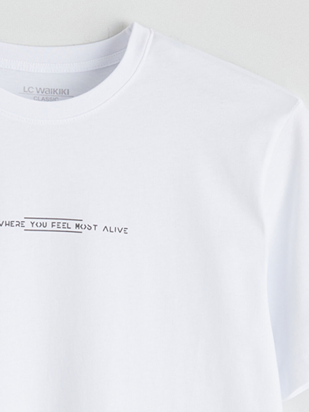 Beyaz Bisiklet Yaka Baskılı Penye Erkek Tişört-5