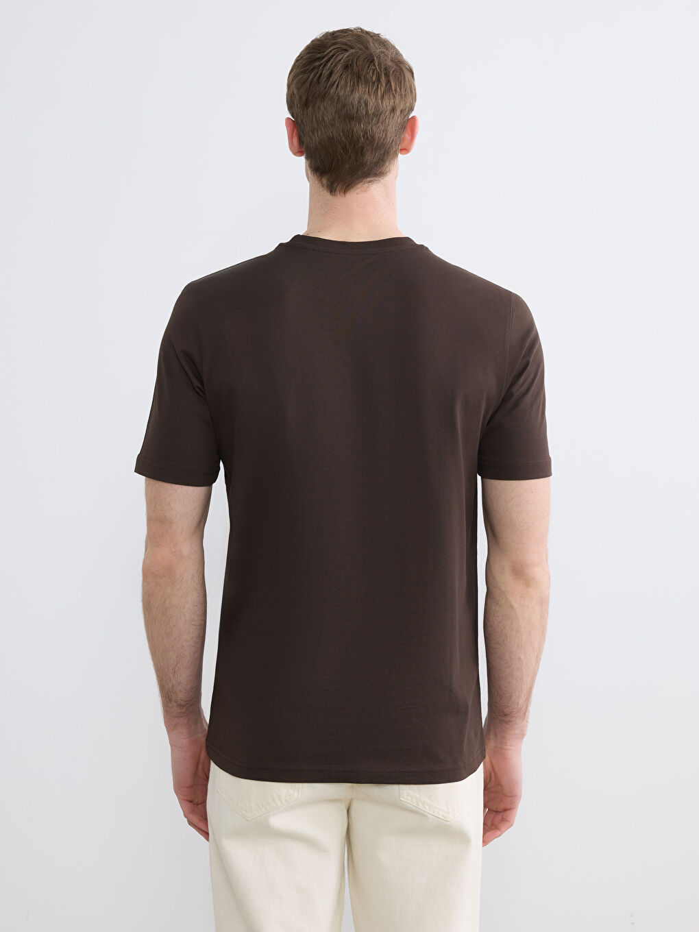 Kahverengi Bisiklet Yaka Baskılı Penye Erkek Tişört-3