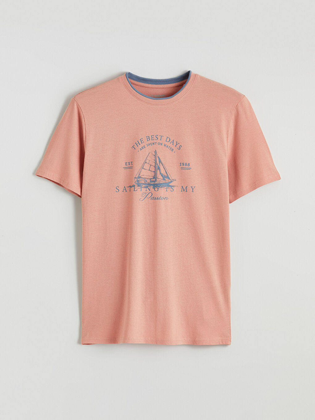 Pembe Bisiklet Yaka Baskılı Erkek Tişört-4