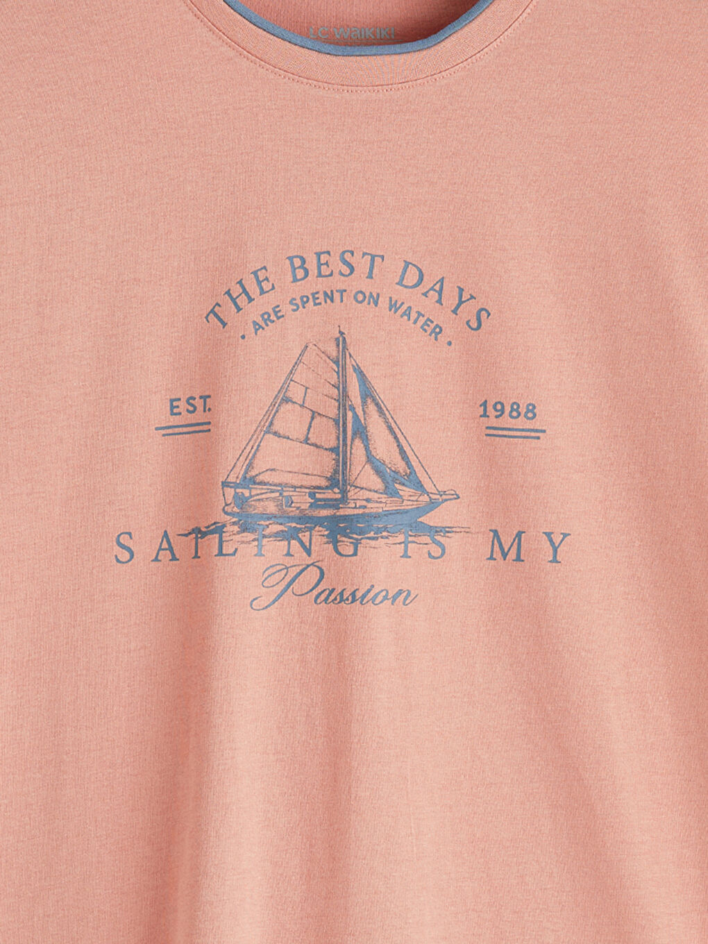 Pembe Bisiklet Yaka Baskılı Erkek Tişört-5