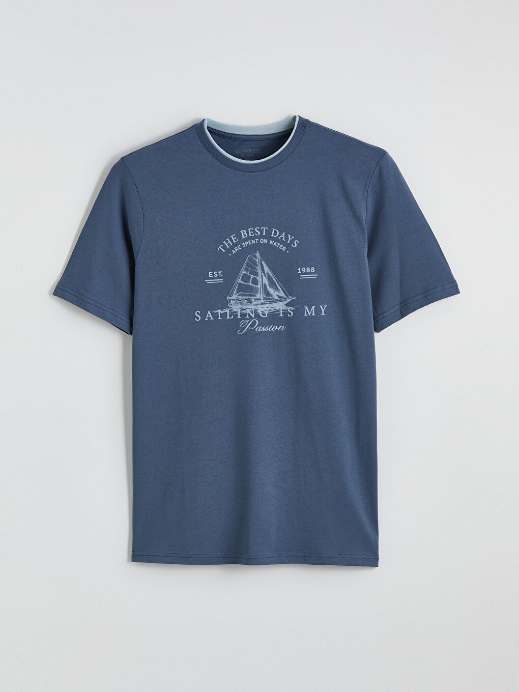 Mavi Bisiklet Yaka Baskılı Erkek Tişört-4