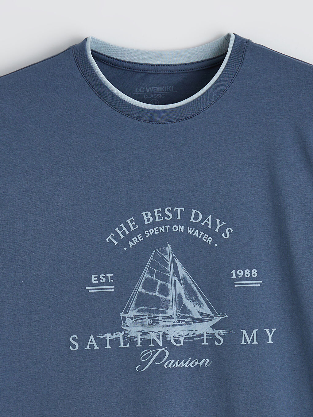 Mavi Bisiklet Yaka Baskılı Erkek Tişört-5