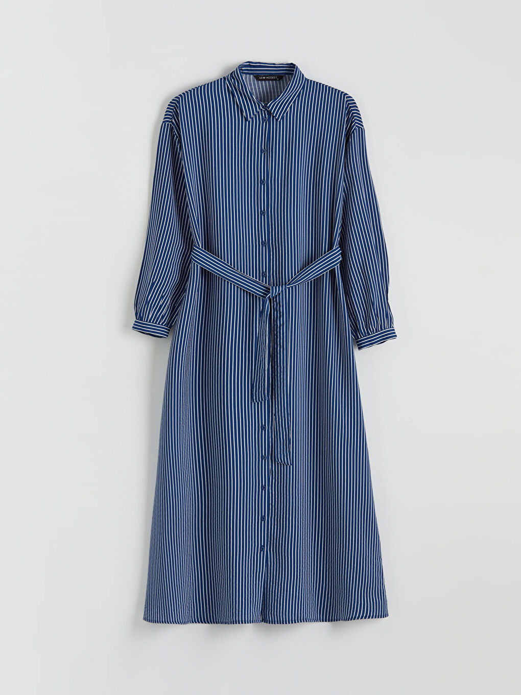 Robe Chemise Rayée à Manches Bouffantes avec Ceinture-4