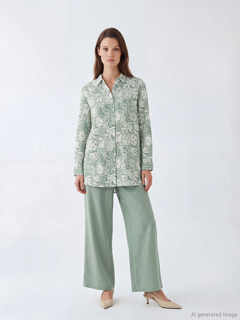 Desenli Oversize Kadın Gömlek Tunik-1