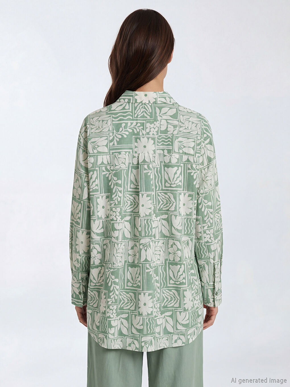 Desenli Oversize Kadın Gömlek Tunik-3