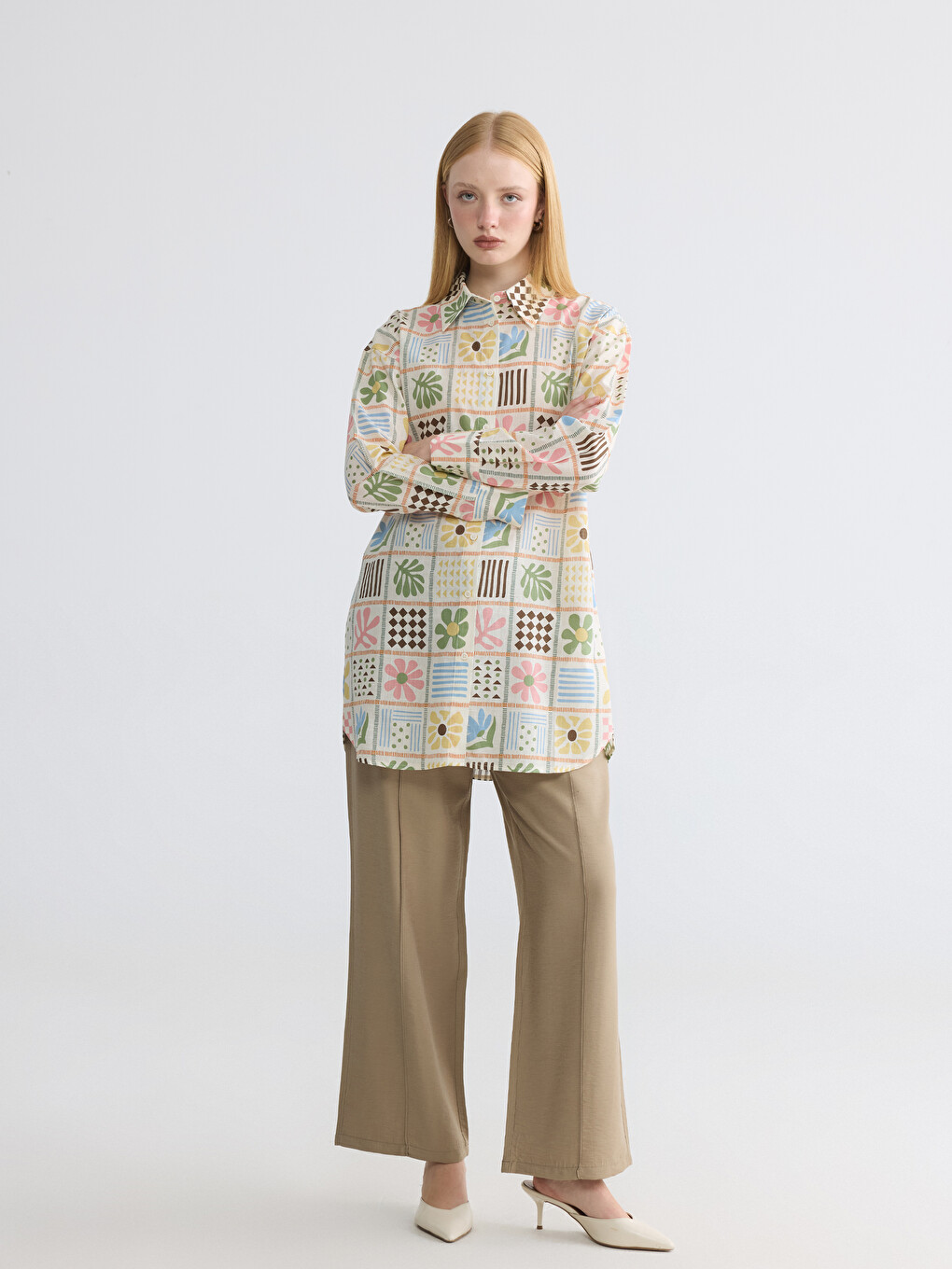 Pantaloni Femei Cu Talie Elastică Wide Leg