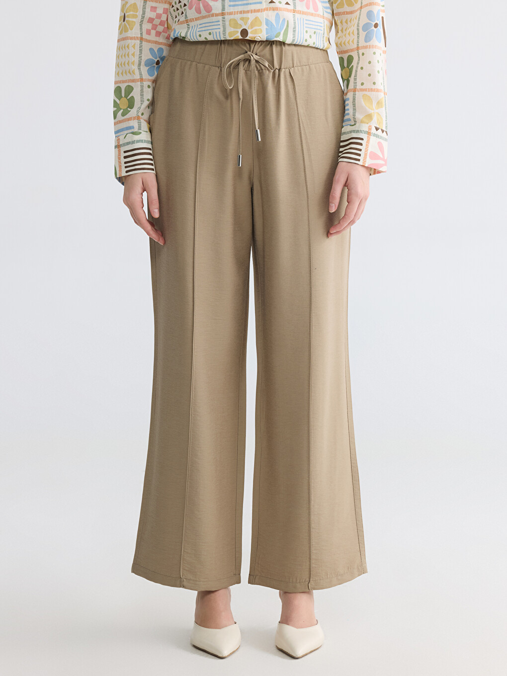 Pantaloni Femei Cu Talie Elastică Wide Leg-1