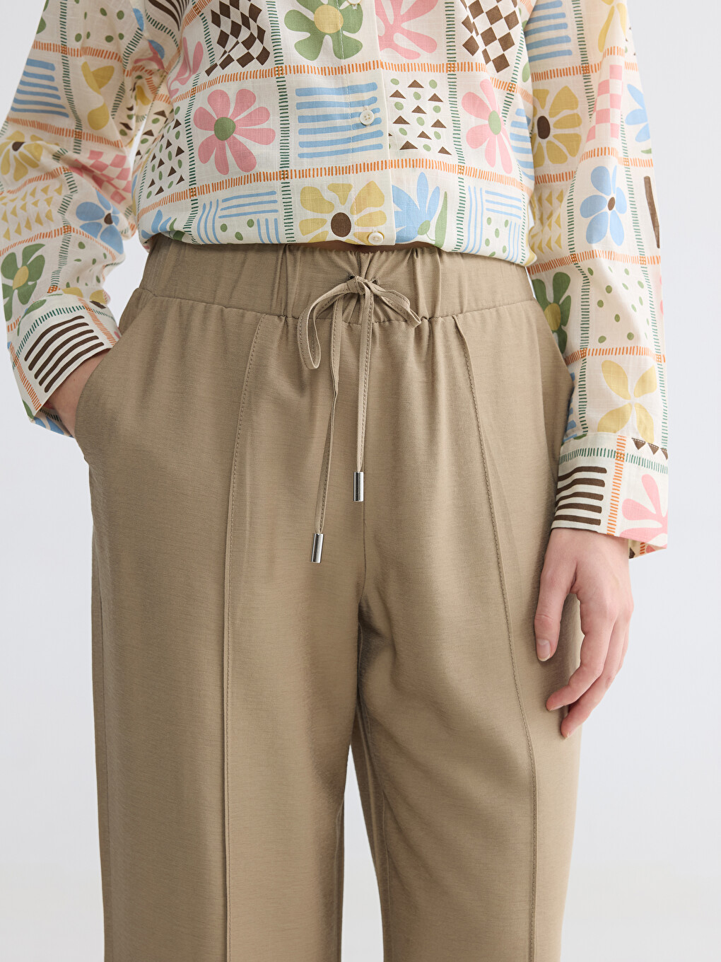 Pantaloni Femei Cu Talie Elastică Wide Leg-2