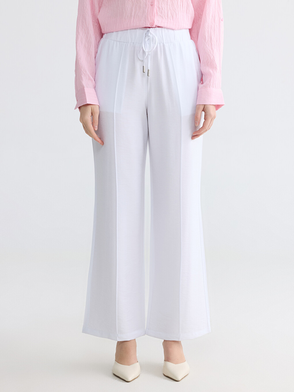 Pantaloni Largi cu Talie Elastică pentru Femei-1