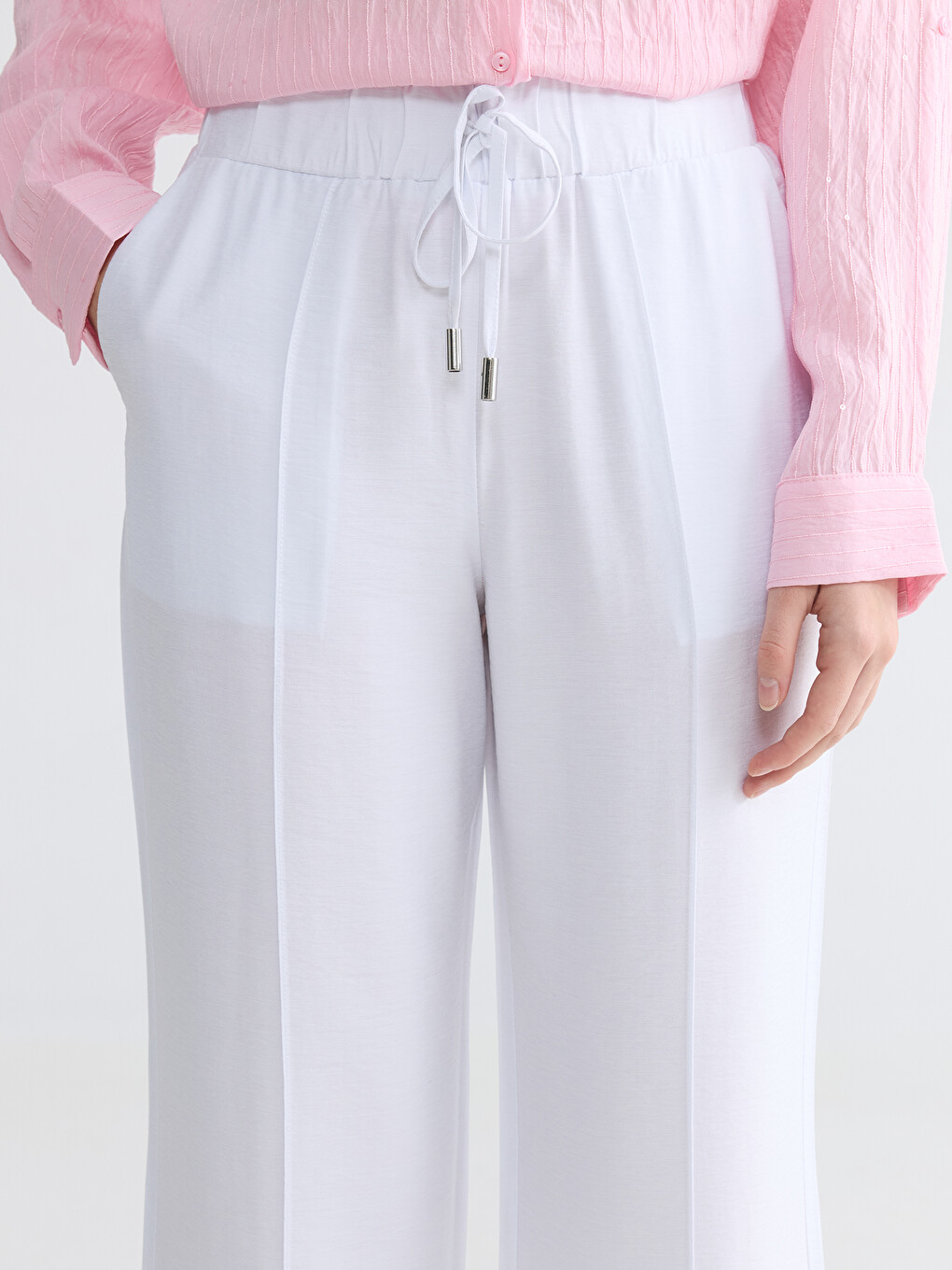 Pantaloni Largi cu Talie Elastică pentru Femei-2
