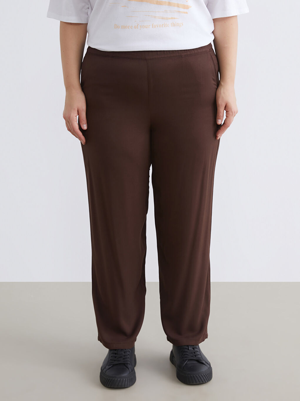 Plus Size Elastic Waist Women's Trousers-1