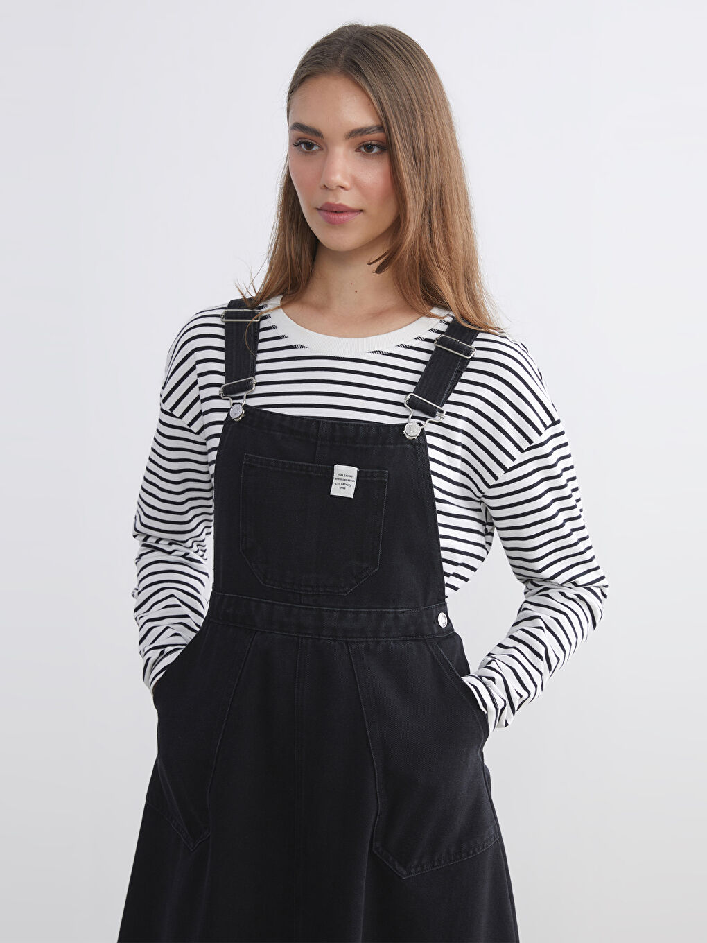 Square Neck Women's Denim Jumpsuit-1