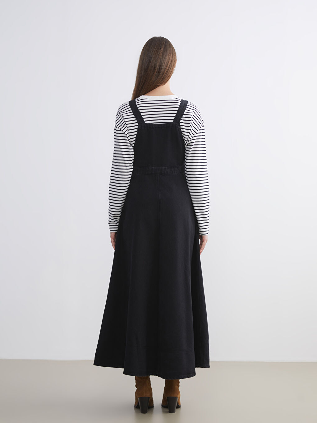 Square Neck Women's Denim Jumpsuit-3