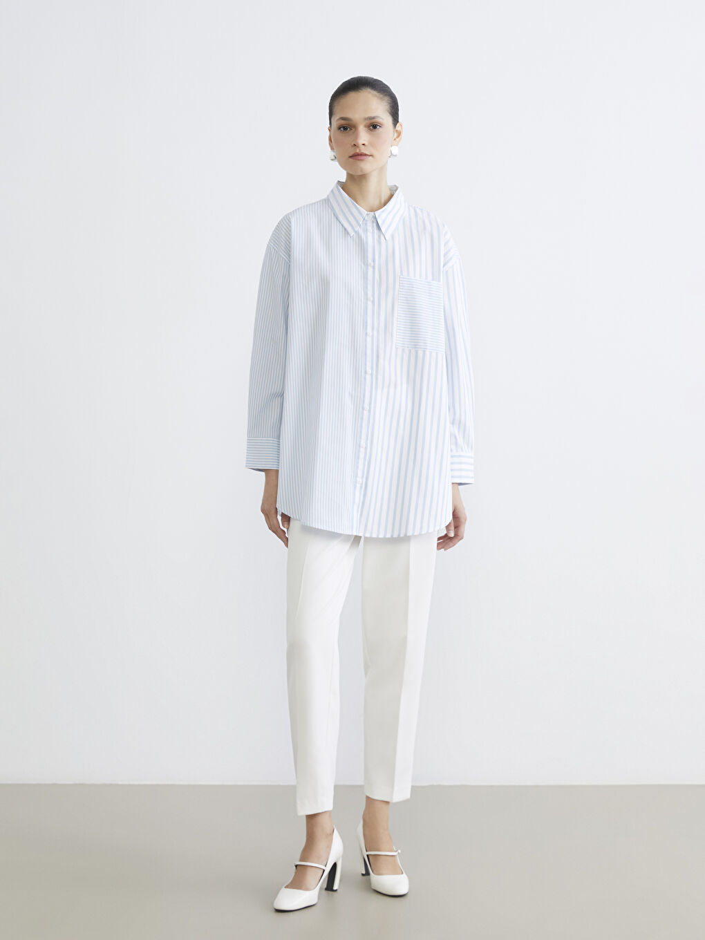 Striped Poplin Women's Shirt Tunic-1