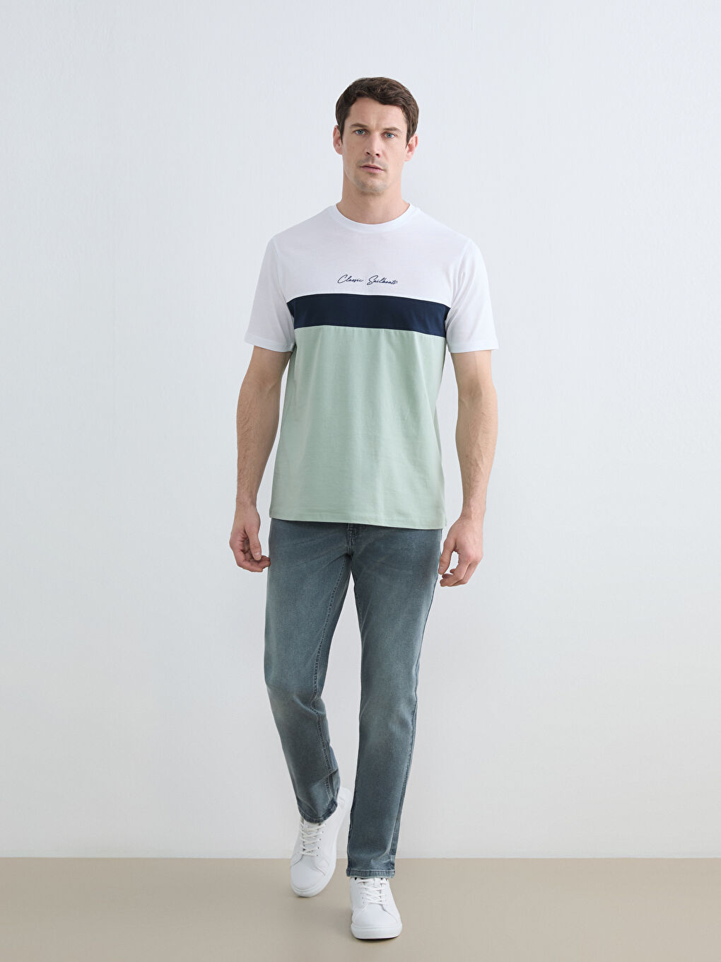 Crew Neck Color Block Jersey Men's T-Shirt-1