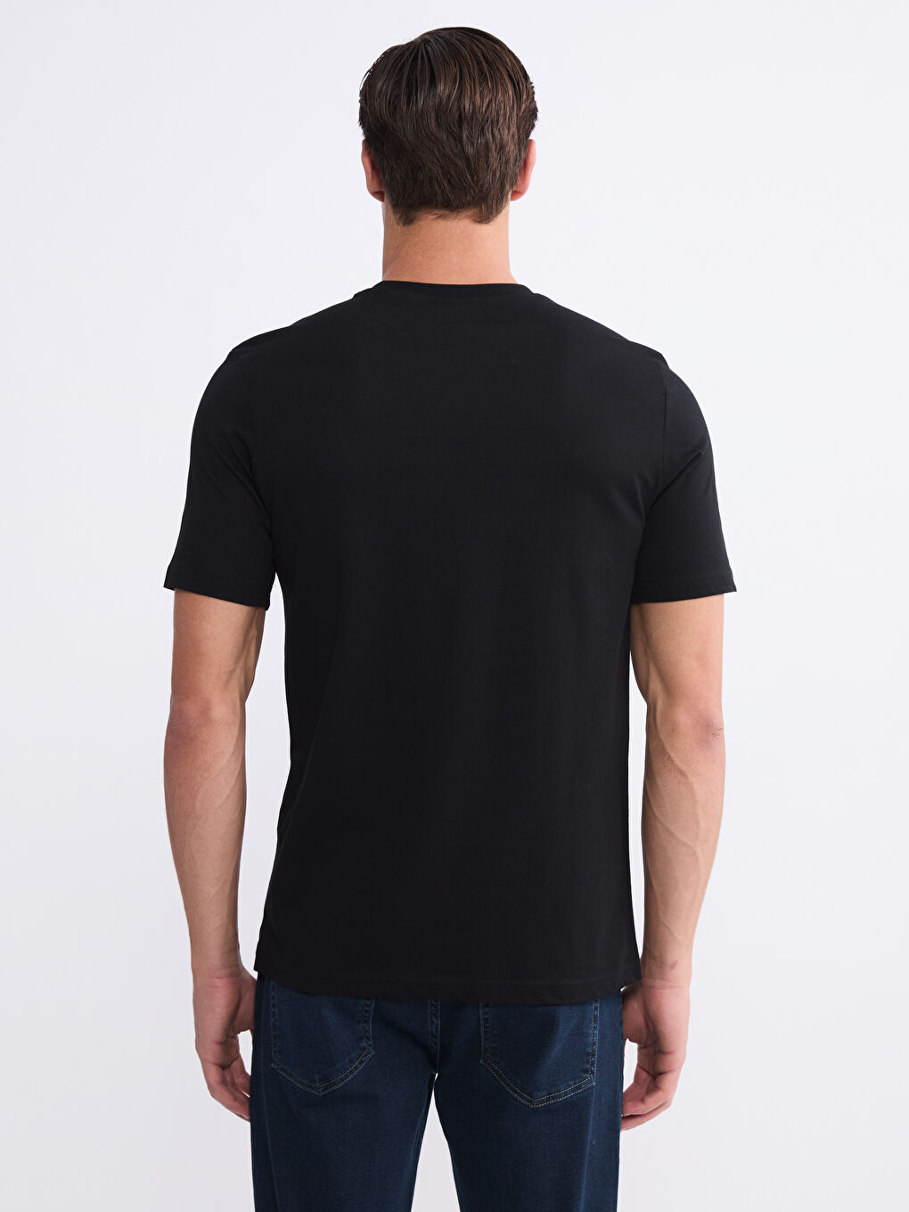 Siyah Bisiklet Yaka Baskılı Penye Erkek Tişört-3