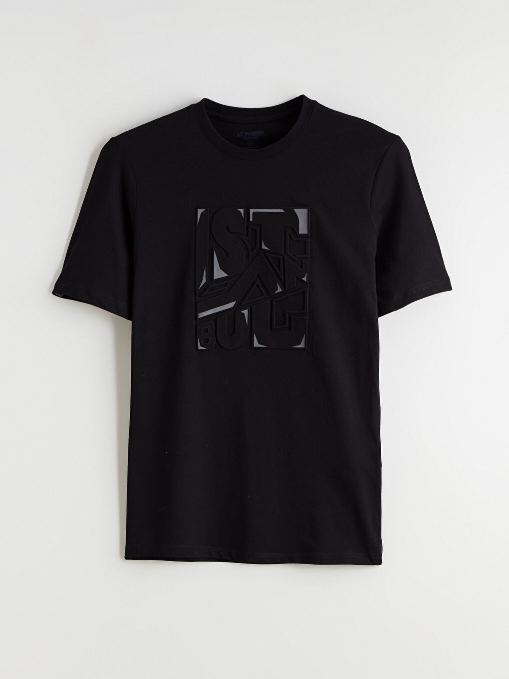 Siyah Bisiklet Yaka Baskılı Penye Erkek Tişört-4