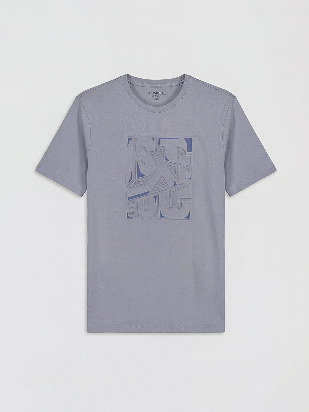 Gri Bisiklet Yaka Baskılı Penye Erkek Tişört