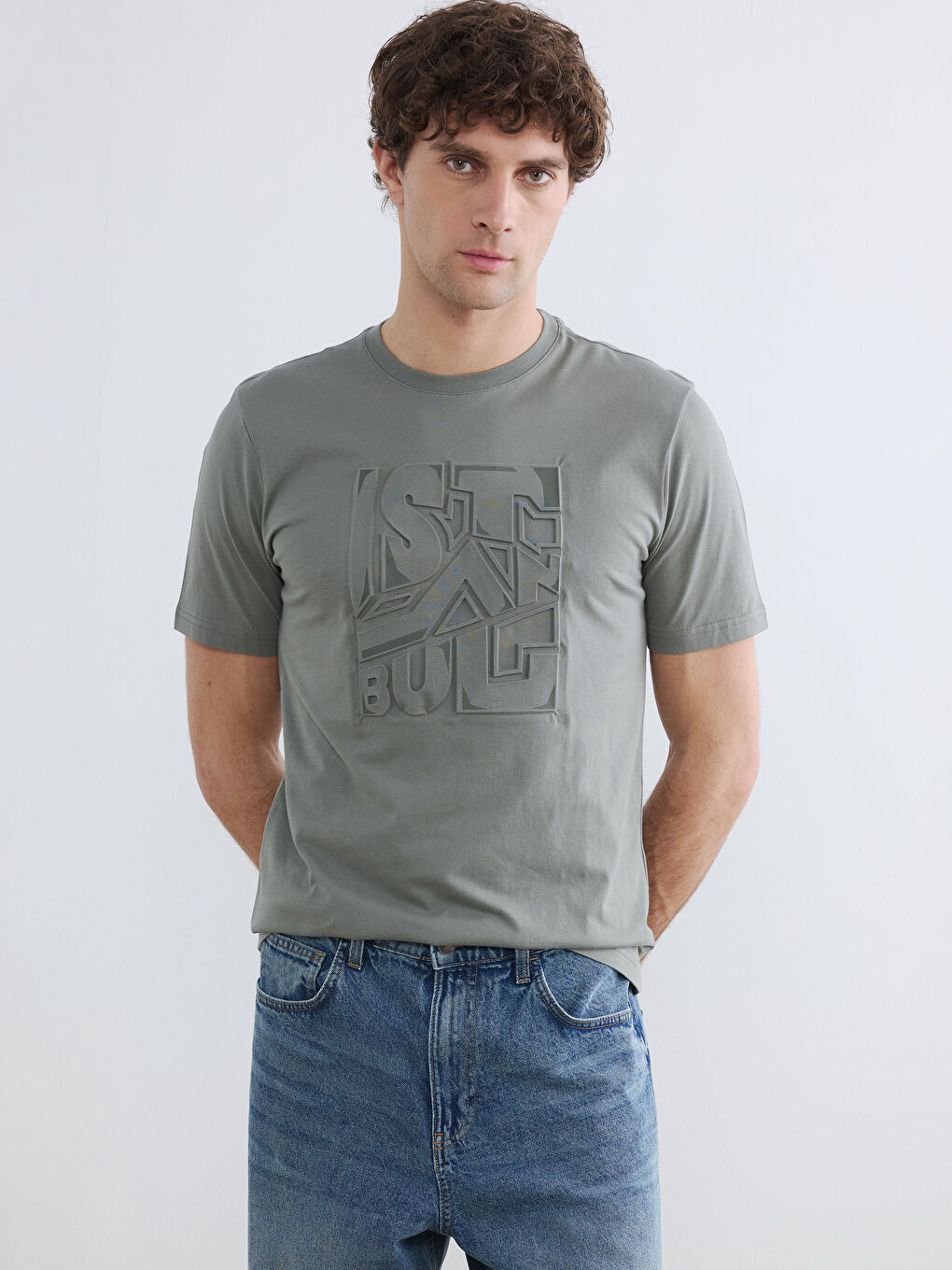 Tricou Jerseu Imprimat cu Guler Rotund pentru Bărbați