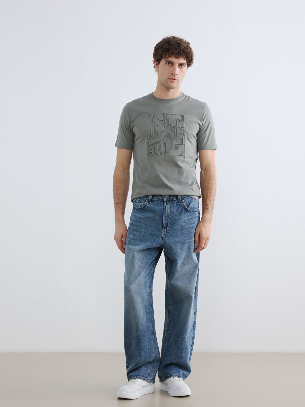 Tricou Jerseu Imprimat cu Guler Rotund pentru Bărbați-1