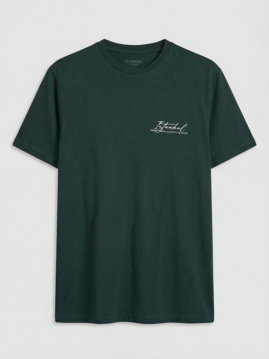 Yeşil Bisiklet Yaka İstanbul Baskılı Erkek Tişört