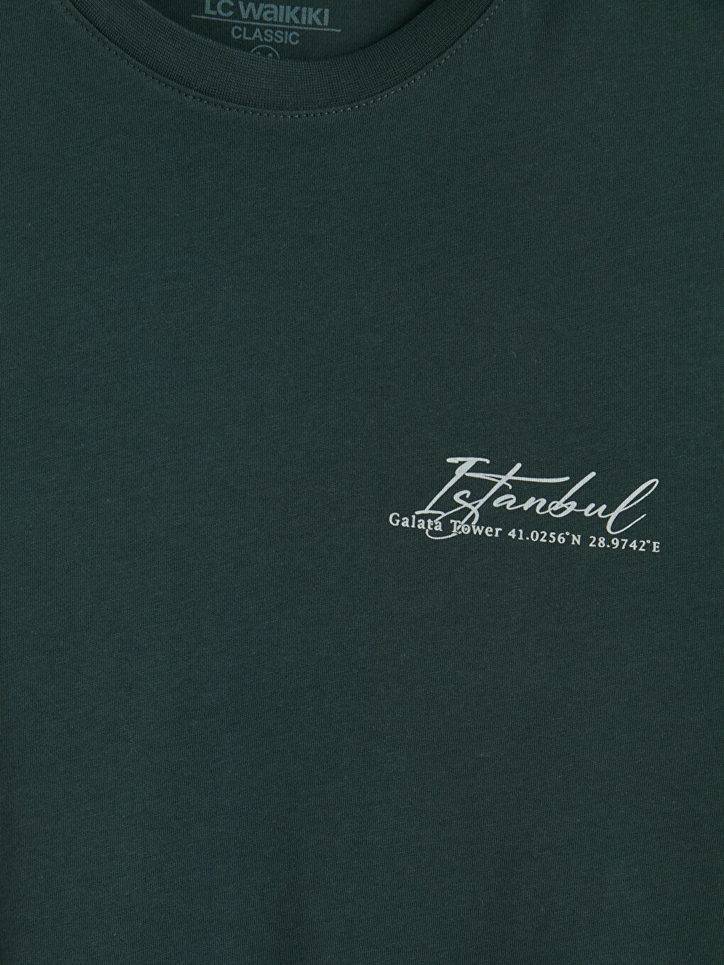 Yeşil Bisiklet Yaka İstanbul Baskılı Erkek Tişört-2
