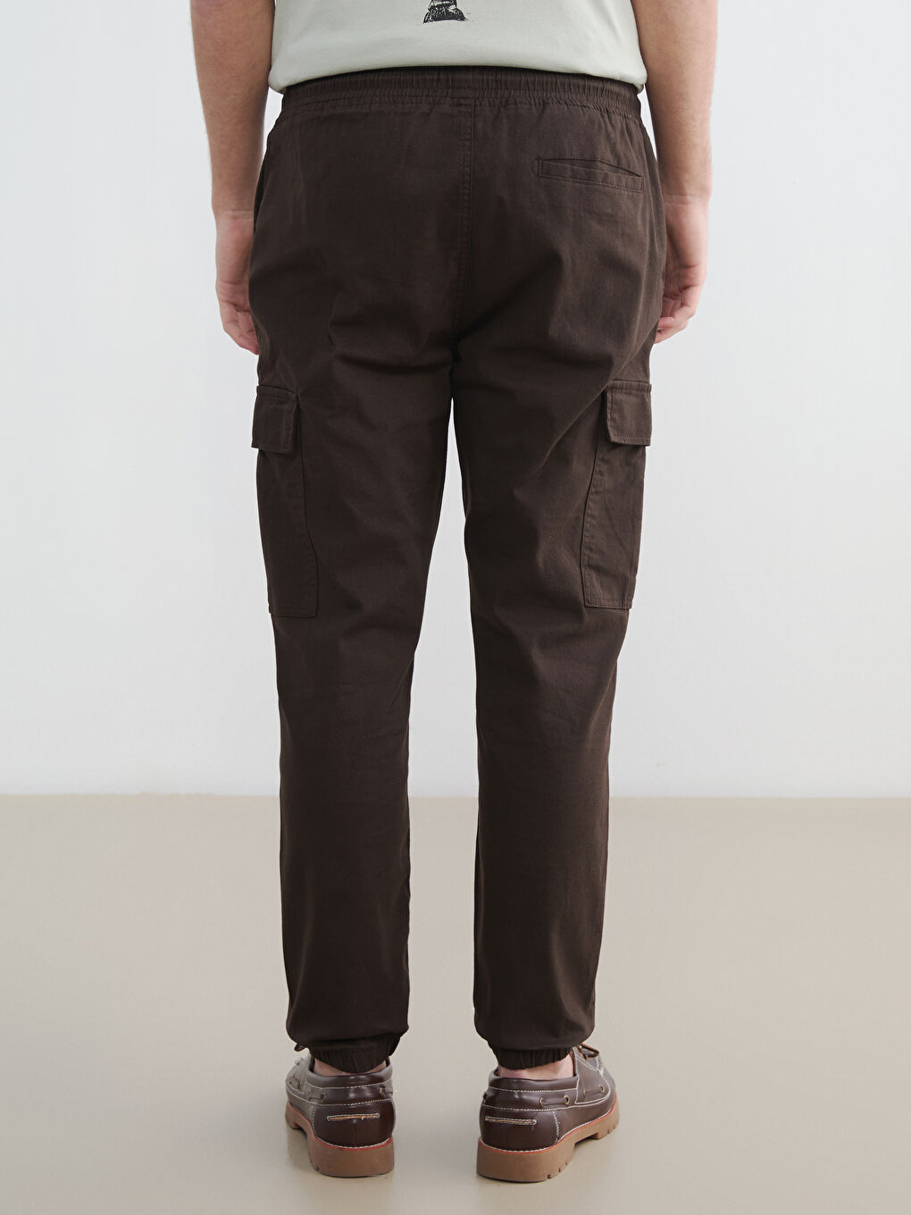 Kahverengi Standart Kalıp Gabardin Erkek Kargo Pantolon-3