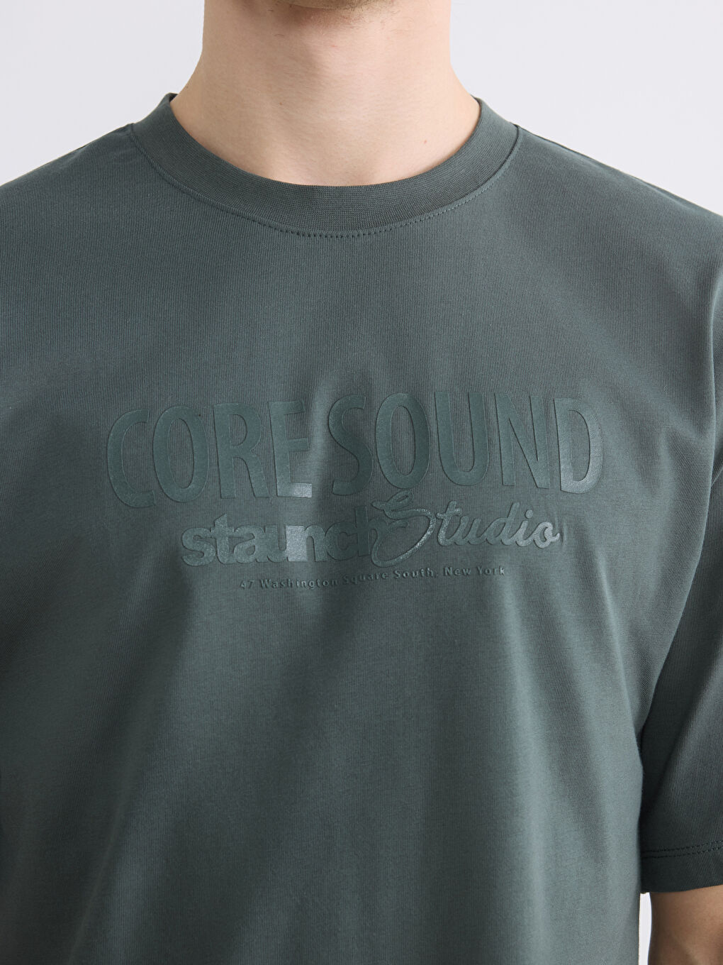 Yeşil Bisiklet Yaka Baskılı Penye Erkek Tişört-2