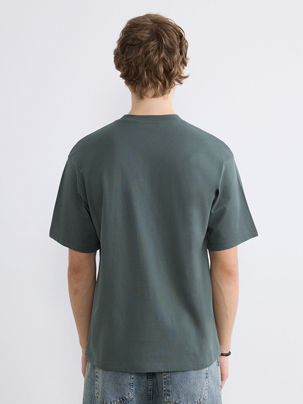 Yeşil Bisiklet Yaka Baskılı Penye Erkek Tişört-3