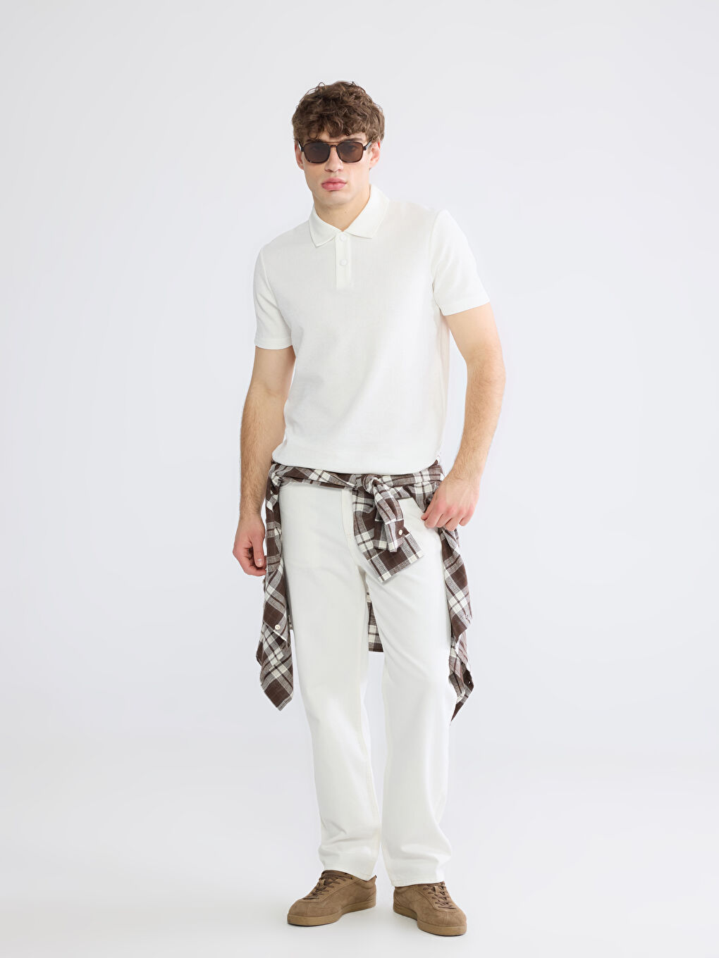 Ekru Polo Yaka Erkek Tişört-1