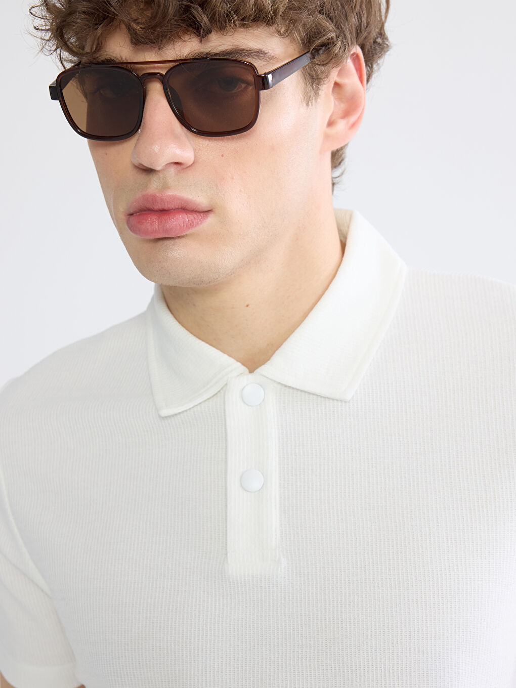 Ekru Polo Yaka Erkek Tişört-2