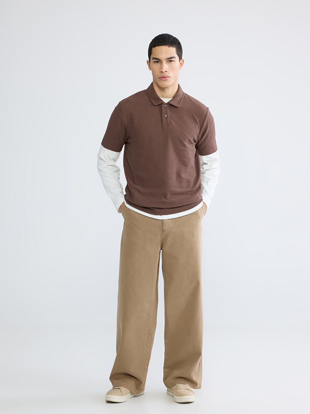 Kahverengi Polo Yaka Erkek Tişört-1