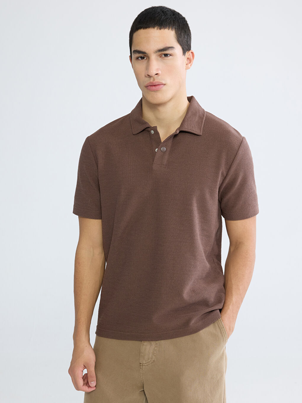 Kahverengi Polo Yaka Erkek Tişört-2