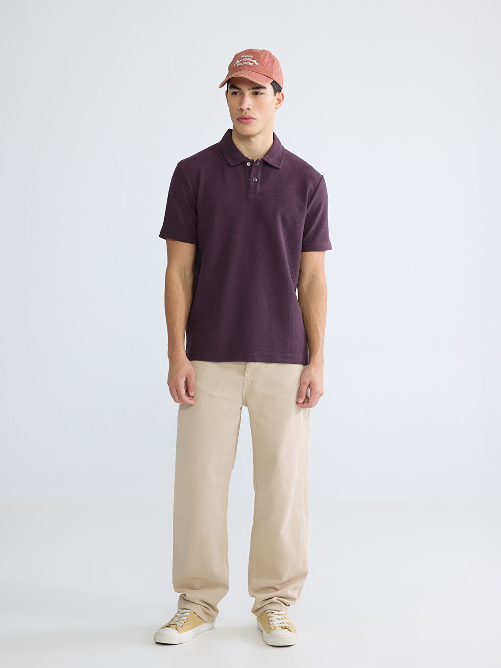 Mürdüm Polo Yaka Erkek Tişört-1