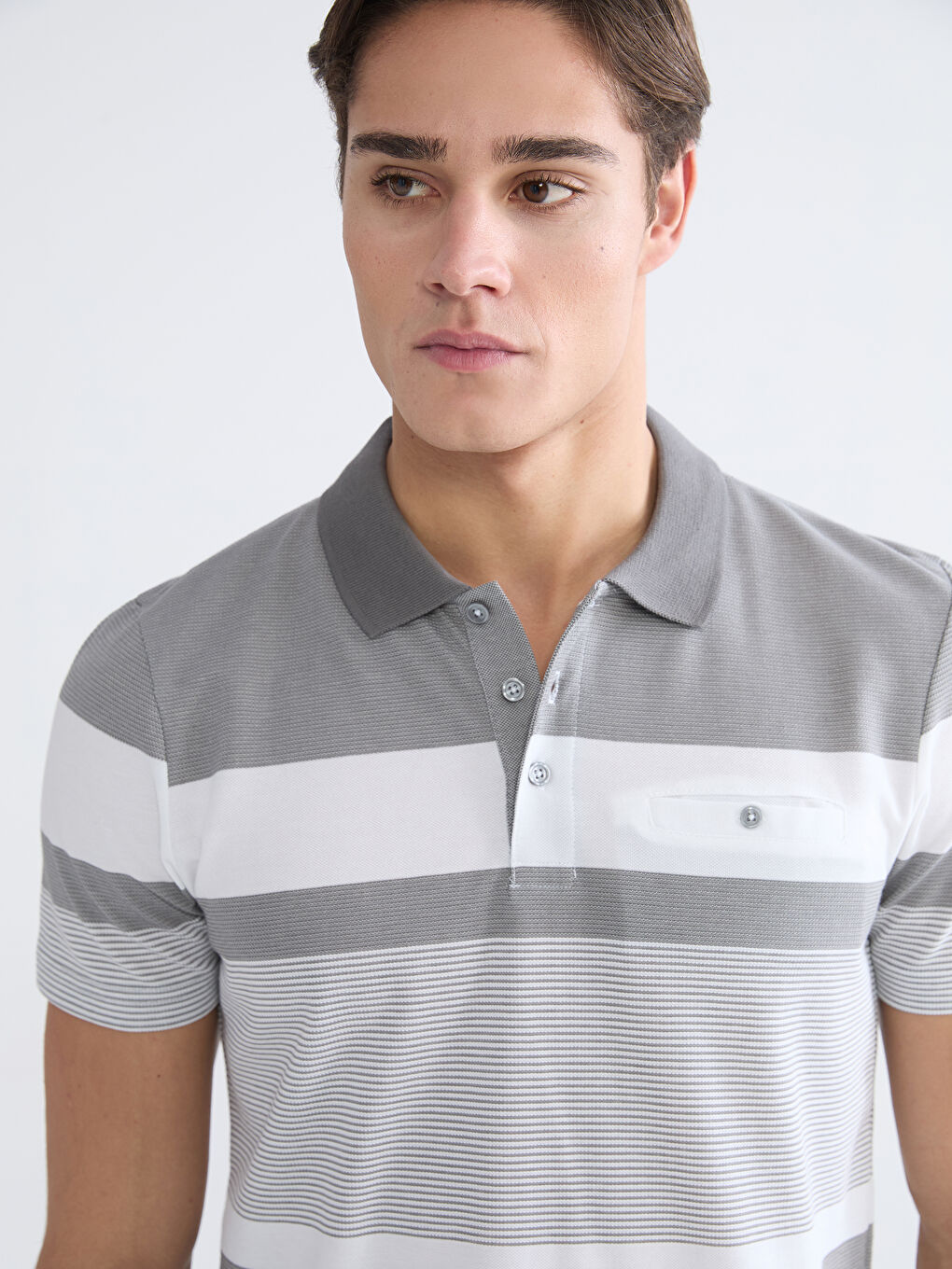 Antrasit Polo Yaka Çizgili Merserize Görünümlü Erkek Tişört-2