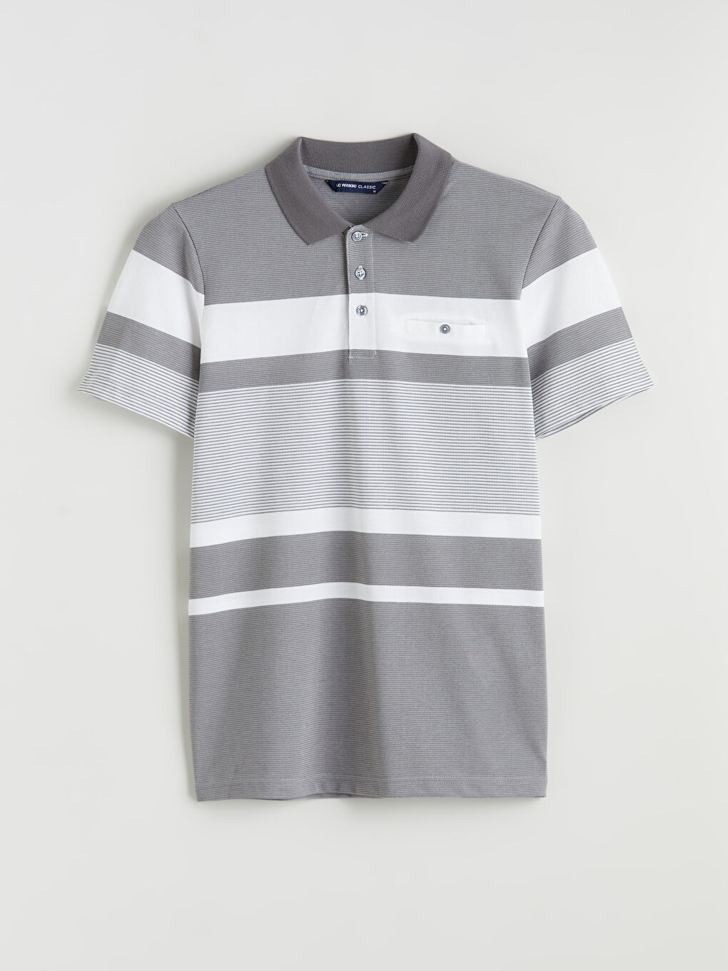 Antrasit Polo Yaka Çizgili Merserize Görünümlü Erkek Tişört-4