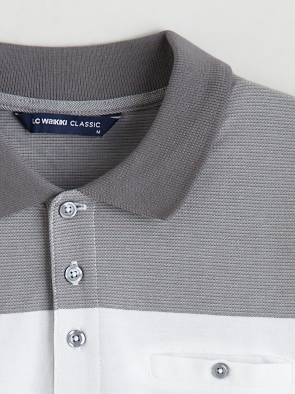 Antrasit Polo Yaka Çizgili Merserize Görünümlü Erkek Tişört-5