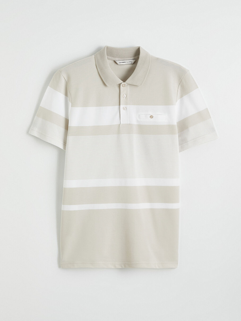 Bej Polo Yaka Çizgili Merserize Görünümlü Erkek Tişört-4